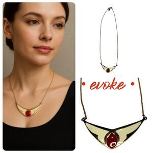 Evoke Gold Enamel Statement Necklace with Red Cabochon Accent**